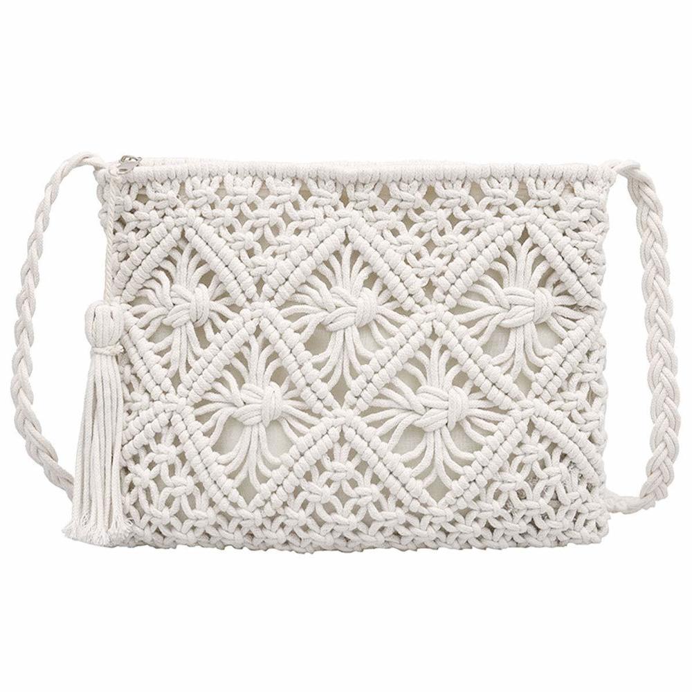 Small Fringed Cotton Crochet Cross-Body Shoulder Bag Bohemian Beach :o)